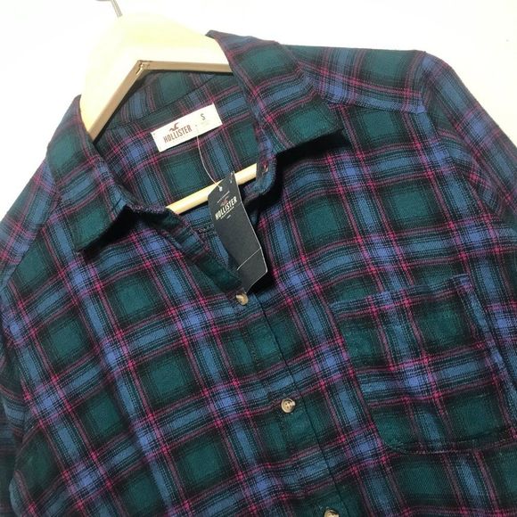 HOLLISTER Plaid Button Down Shirt In Green Size Small - Picture 2 of 6